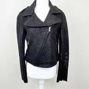 Gryphon New York Black Sparkle Wool Moto Jacket Womens M Biker Mod Punk